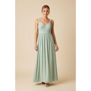 NEW Azazie Evie Dusty Sage Size 14 Chiffon Maxi Formal Dress Prom Wedding